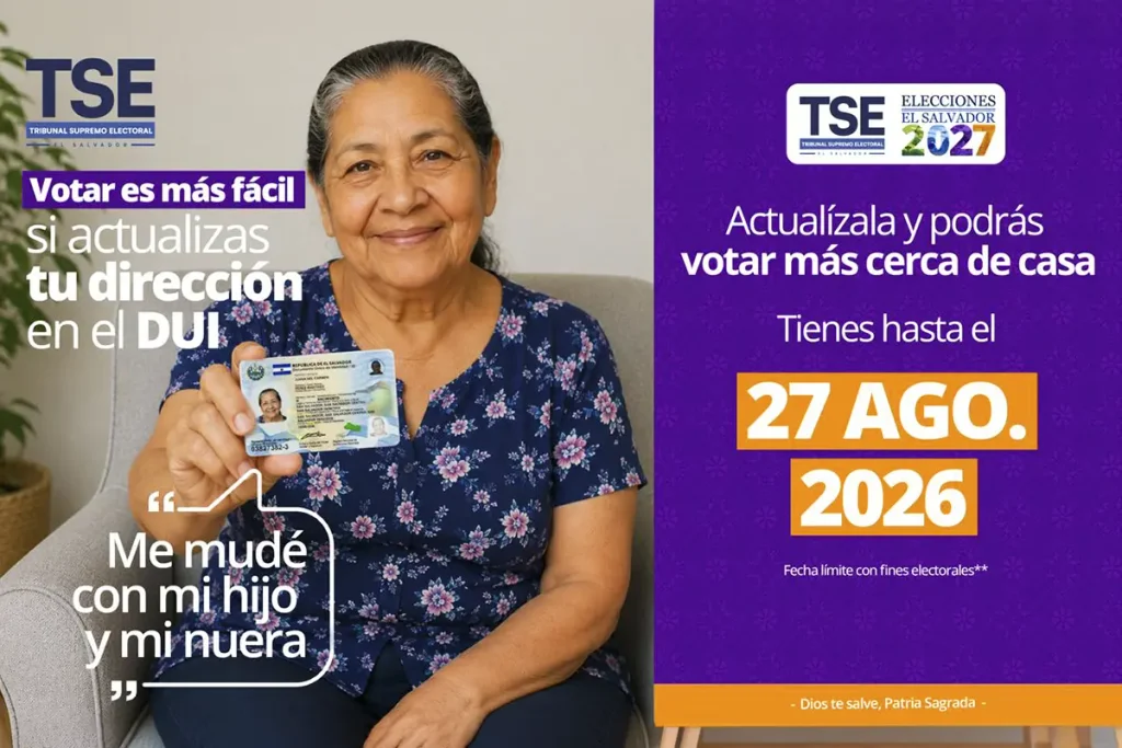 TSE vence hoy plazo para actualización de residencia en el DUI rumbo a Elecciones 2027